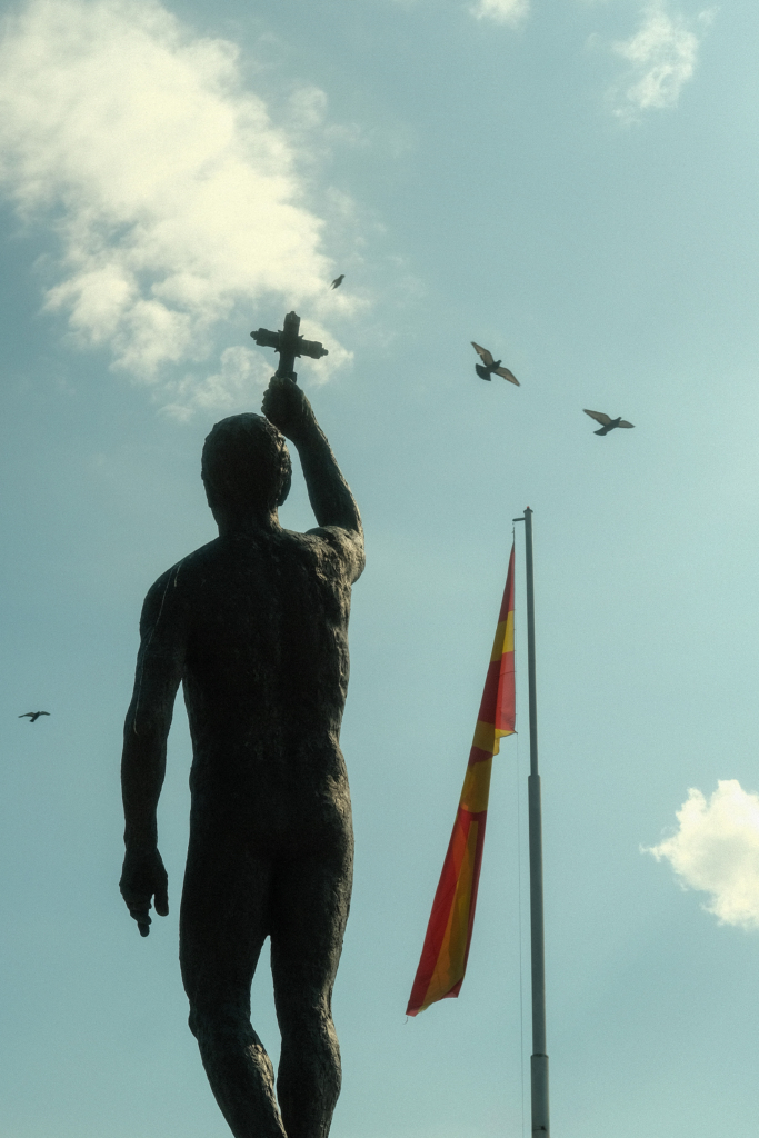 The catcher of a cross, a monument at the port of Ohrid..